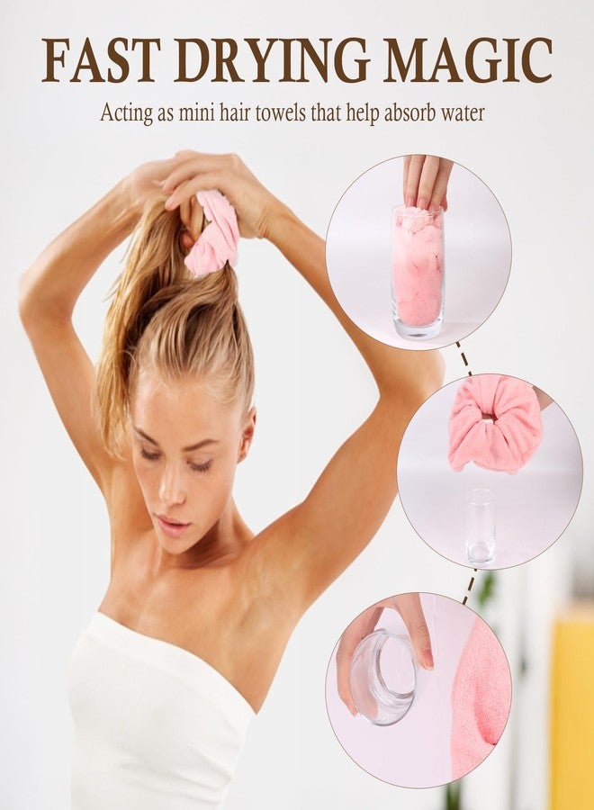 CAVETEE Hair Drying Towel Scrunchies，3Pack Towel Scrunchies for Wet Hair Fuzzy Hair Bands Ponytail Holder for Wet and Dry Hair Accessories (Pink/Black/Red, Large) - Image 2